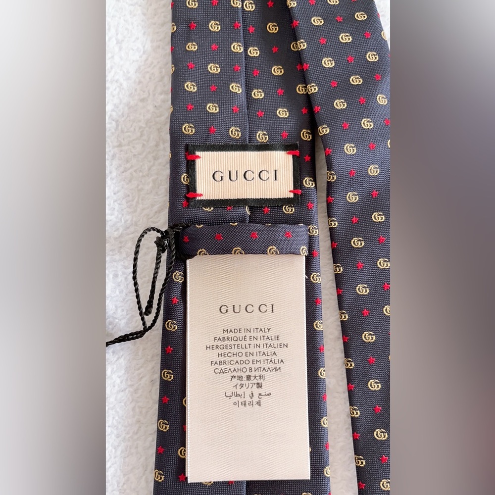 Authentic Gucci Men's Double G and Stars silk Jacquard tie - Picture 7 of 16